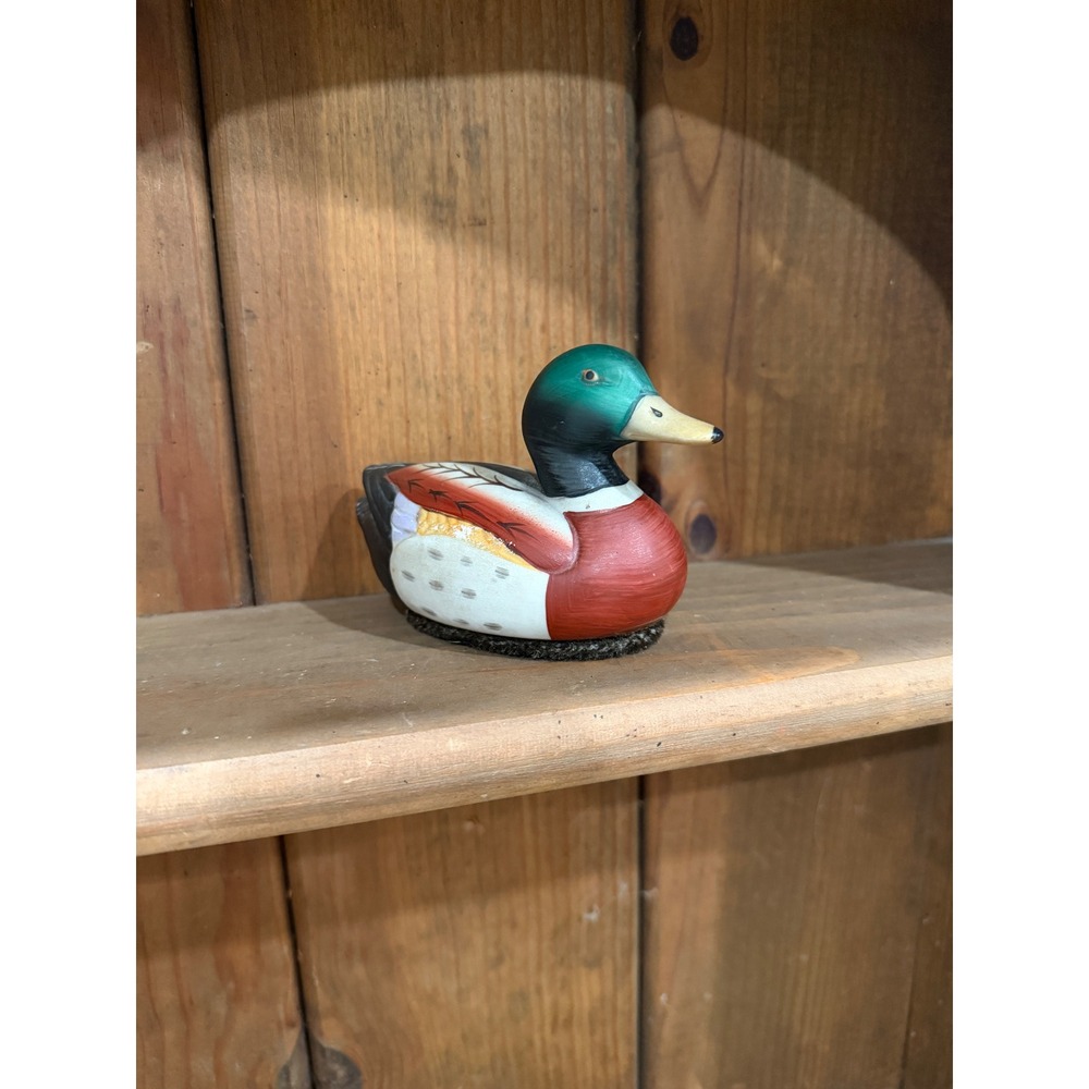Vintage Mallard Duck Clothes Brush Hand Painted Wood Style Figurine Decoy Decor